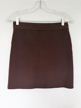 Open Edit chocolate brown ribbed stretch mini skirt